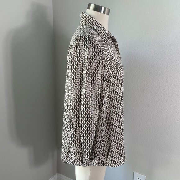 Max Studio Womens Medium Chain Link Print Blouse Button Up Long Sleeve Shirt Top - Picture 3 of 12
